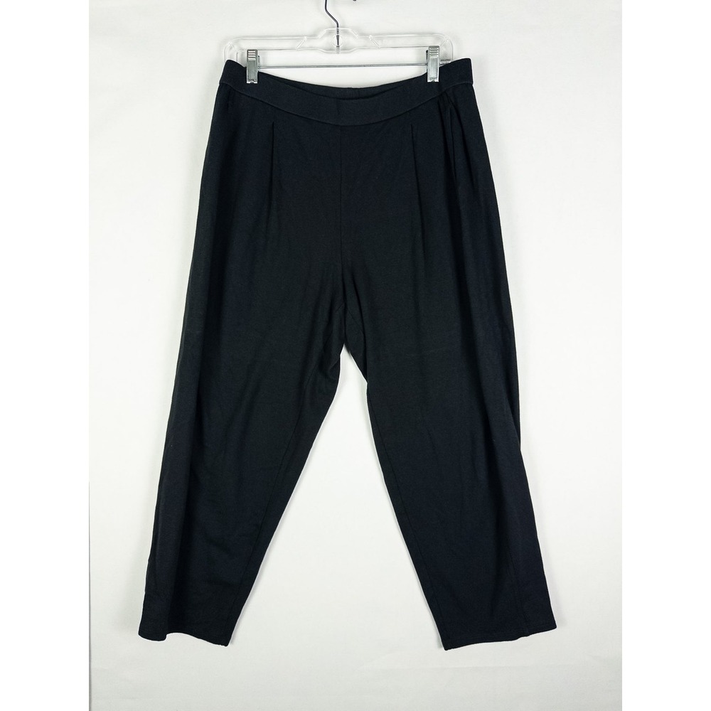 Eileen Fisher Tencel Tapered Trouser Pants Womens M Black Stretch Minimalist